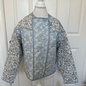 Avec Les Filles Blue and White Floral Puffer Jacket